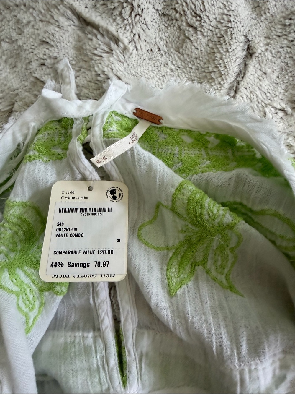 Free People White Tunic with Lime Green Embroidery - Picture 4 of 4